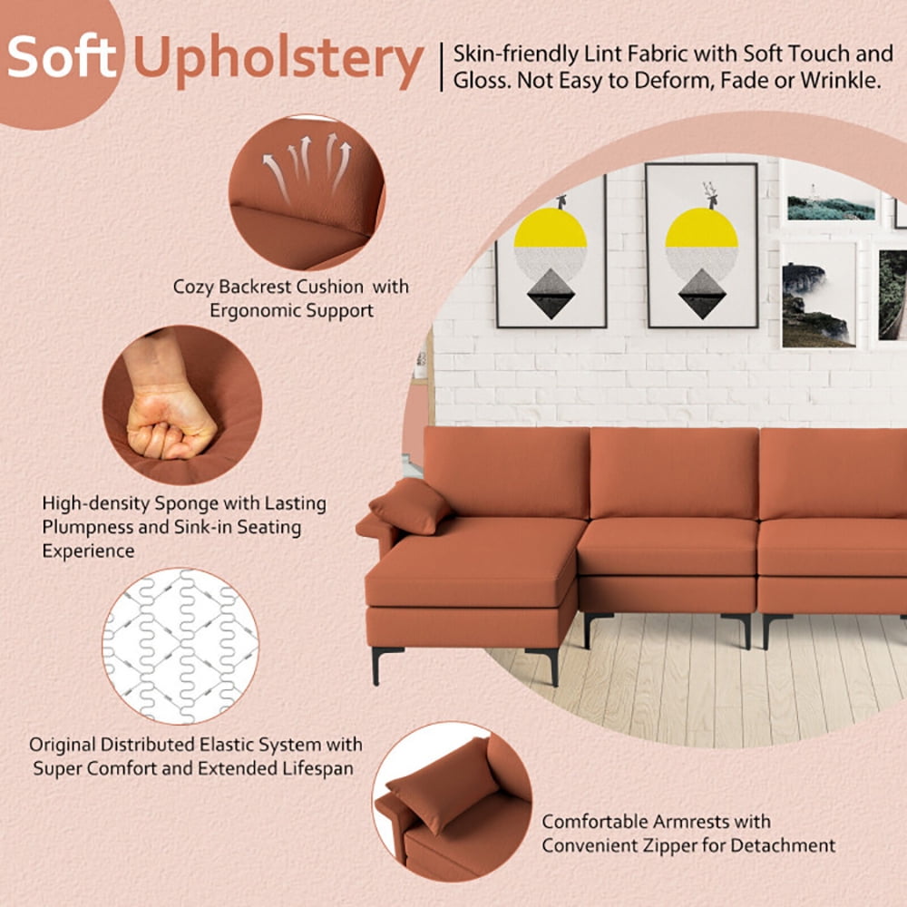 Finihen L-shaped Sectional Sofa Couch, Convertible Sectional Sofa, Extra Large L-shaped Sectional Sofa with Reversible Chaise and 2 USB Ports for 4-5 People, for Living Room, Rust Red Finihen L-shaped Sectional Sofa Couch, Convertible Sectional Sofa, Extra Large L-shaped Sectional Sofa with Reversible Chaise and 2 USB Ports for 4-5 People, for Living Room, Rust Red