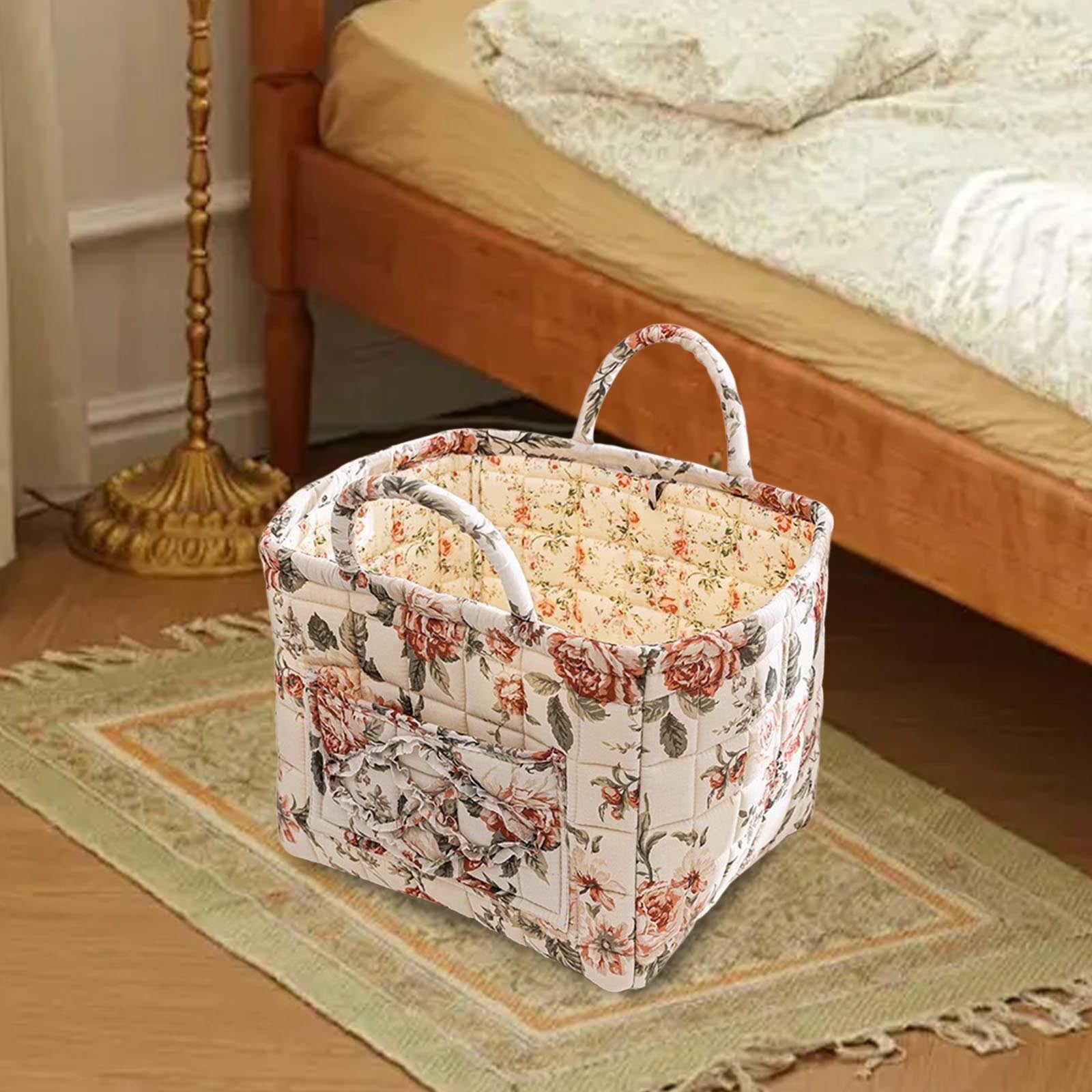 Extra Large Fabric Storage Basket – Boho Floral Laundry Hamper with Carry Handles, Foldable Clothes Organizer for Bedroom, Office, Travel & Shopping (Floral Pattern, Durable Canvas)