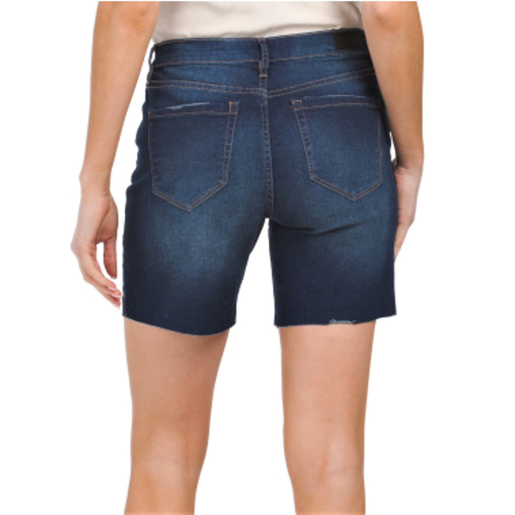 Nicole Miller NY Women's Soho High Rise Raw Hem Distressed Denim Bermuda  Jean Shorts