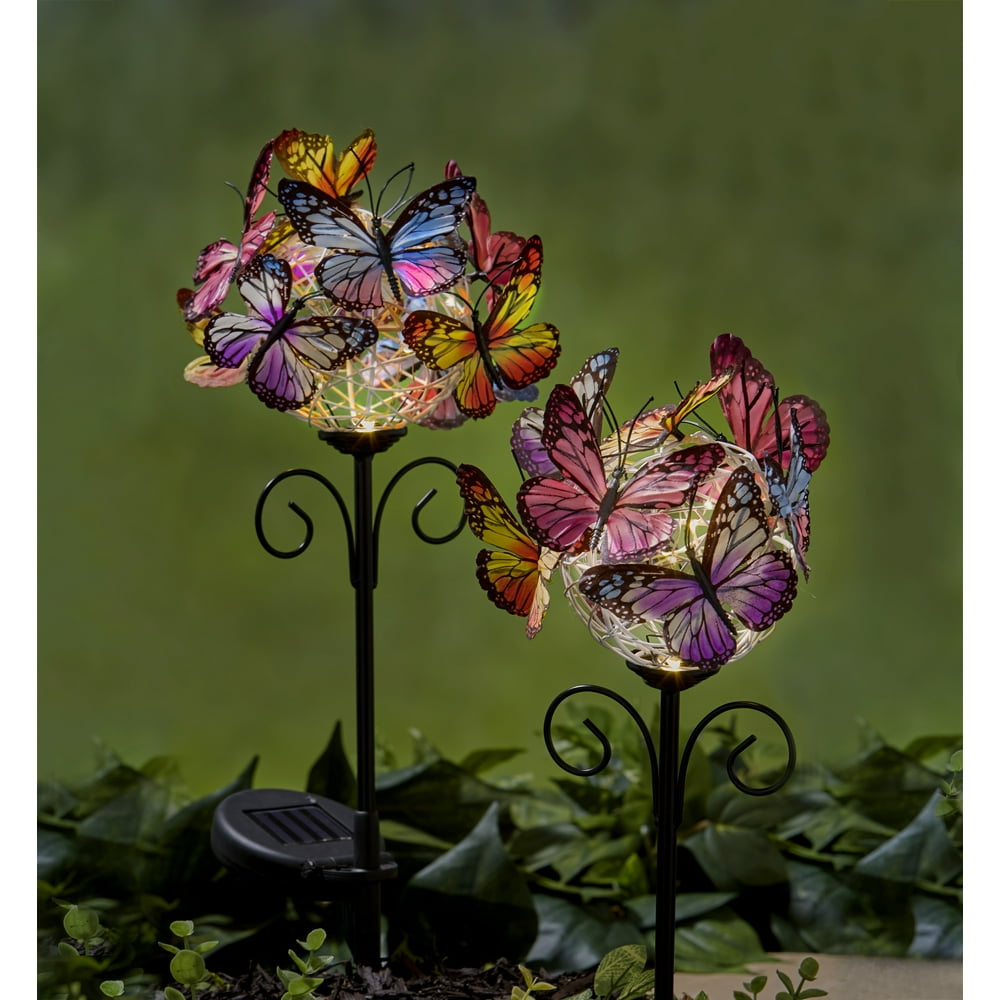 Solar Multicolor Butterfly Stakes - Lighted Garden Accents - Set of 2