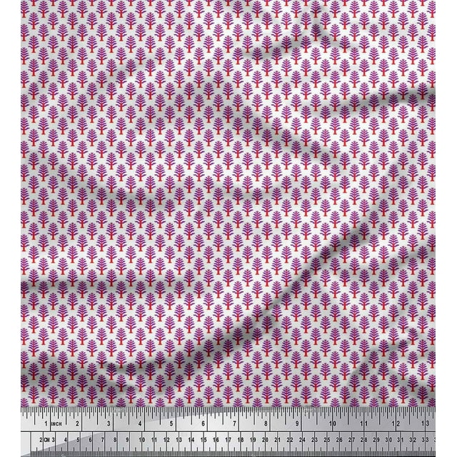 Soimoi Polyester Crepe Fabric Tree Small Print Fabric by Yard 42 Inch Wide