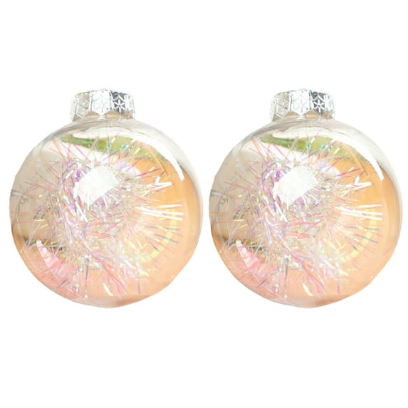2Pcs Christmas Tree Ball Hollow Transparent Glitter Star Rattan Red Fruits Scene Layout Plastic Xmas Party Decor Round Ball Pendant Party Supplies