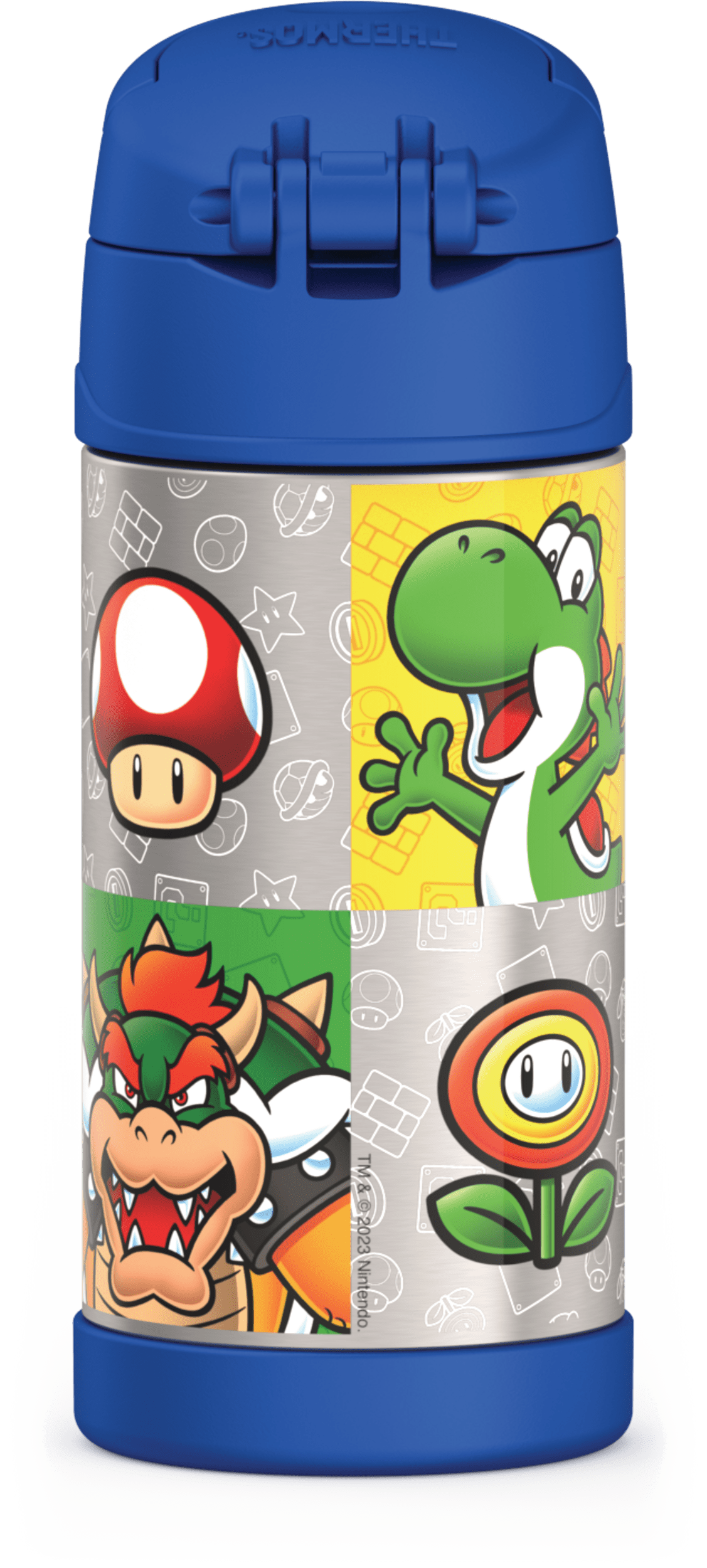 Thermos Stainless Steel Funtainer Water Bottle with Straw, Super Mario Brothers, 12 Fluid Ounces