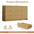 thumbnail image 6 of FURNIWAY Natural 6 Drawer Dresser for Bedroom, 55 Inch Wide Modern Chest of Drawers with Fluted Wood Front and Gold Metal Handles for Living Room Hallway, 6 of 7