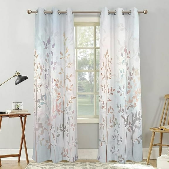 Elegant Leaf Vine Printed Curtains For Living Room 2 Panels With Grommet Unique Pastel Living Room Curtains Thermal Insulated Bedroom Curtains Drapes Window Treatment 42"W x 63"L (Pack of 2)