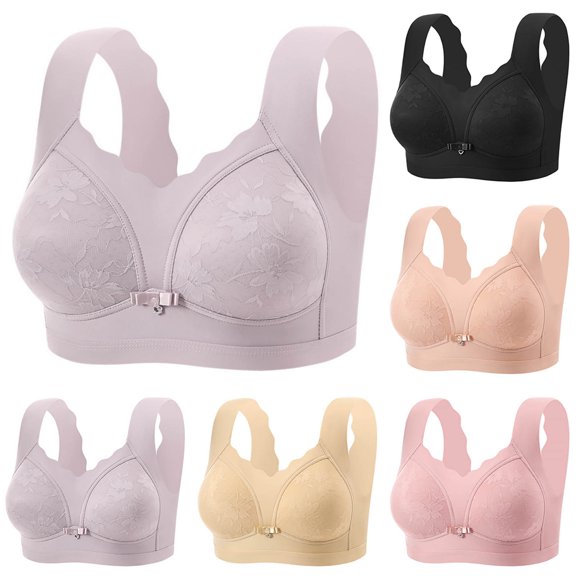 Women Plus Size Front Closure Sports Bra, Wire Free Wide Shoulder Strap Comfort Tank Style Daily Bralette Purple-AD 44