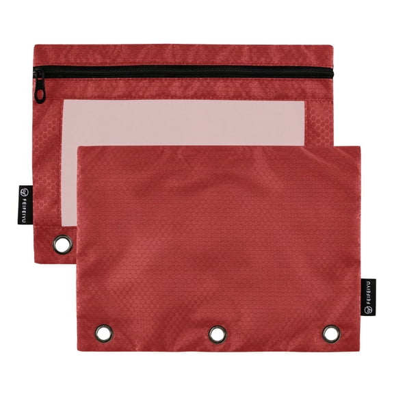 2 Pack 3 Ring Binder Pouch with Clear PVC Window Water Resistant Zipper Pencil Pouch Solid Deep Crimson Background Binder Pocket for Classroom Office Home Stationery Organization