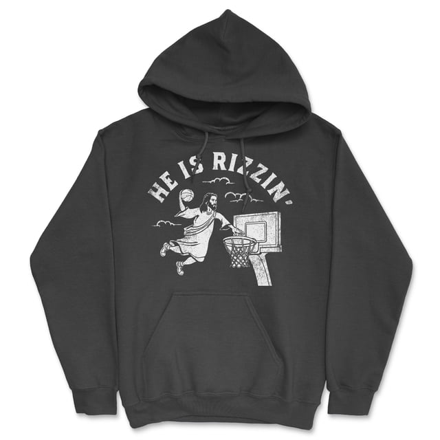 He Is Rizzin Unisex Hoodie Funny Sarcastic Jesus Graphic Novelty Hooded Sweatshirt (Black - He Is Rizzin) - L
