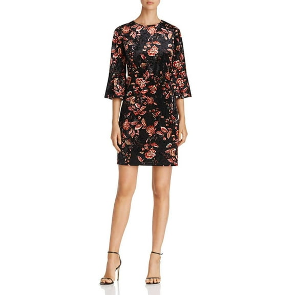 Alison Andrews Floral Crushed-Velvet Dress (Black, S)