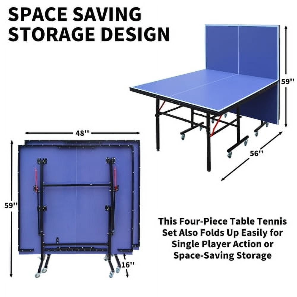 Hi-SPORTS,1-YEAR-WARRANTY,8FT Foldable & Portable Mid-Size Table Tennis Table with Net,2 Table Tennis Paddles and 3 Balls,Ping Pong Table Set for Indoor Games,Home,Office,Recreation Center