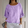 thumbnail image 2 of Plebaso T-Shirts en Coton et Lin pour Femmes à Manches à Volants, Col Ras du Cou, T-Shirts Unis Légers, Hauts, 2 of 7