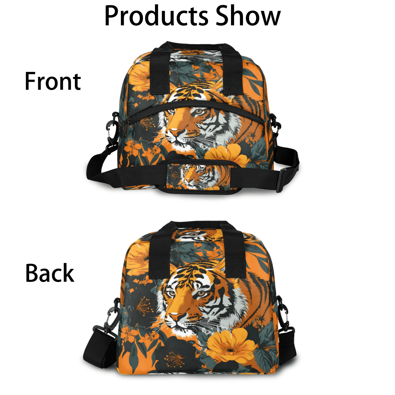 Herdesigns Tiger Insulated Lunch Bag for Women Men Adults Large Reusable Lunch Box Animal Leakproof Cooler Tote Bags with Adjustable Shoulder Strap