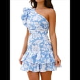 thumbnail image 1 of Vestido Corto Bohemio Informal de Verano con Estampado Floral, Sin Mangas y Volantes. Azul S, 1 of 10