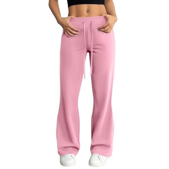 BTDECLAR Wide Leg Sweatpants Women Elastic Waist Drawstring Flared Yoga Pants Solid Color Casual Soft Comfort Sweatpants