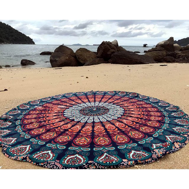 Tapiz redondo para playa, estampado de tapiz, estera de Picnic, manta de playa