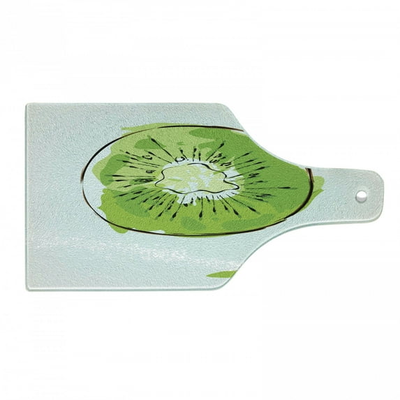 Kiwi Cutting Board, Illustration of Exotic Fruit Halved Round Slice, Decorative Tempered Glass Cutting and Serving Board, in 3 Sizes, by Ambesonne