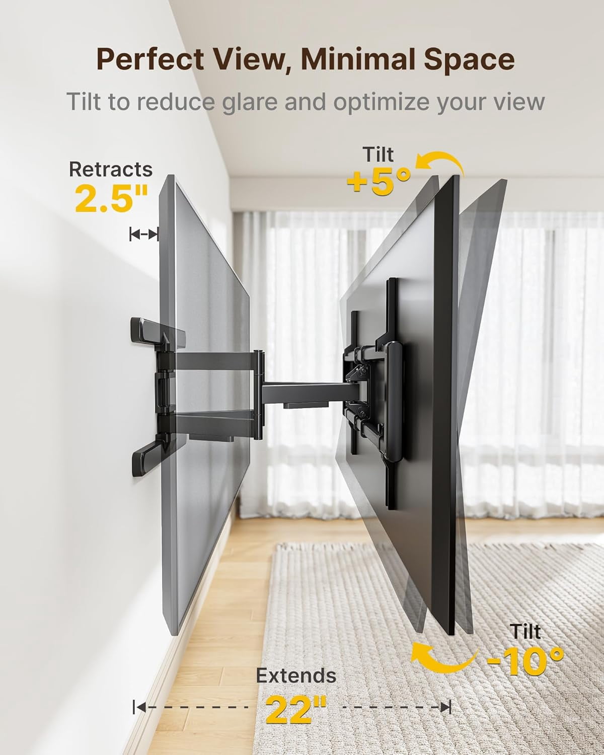 monTEK Full Motion TV Wall Mount for 43–95" TVs, 22" Long Arm Extension, 150 lb Capacity, Swivel Tilt Leveling, VESA 200x200–800x400, Fits 16"/18" Studs