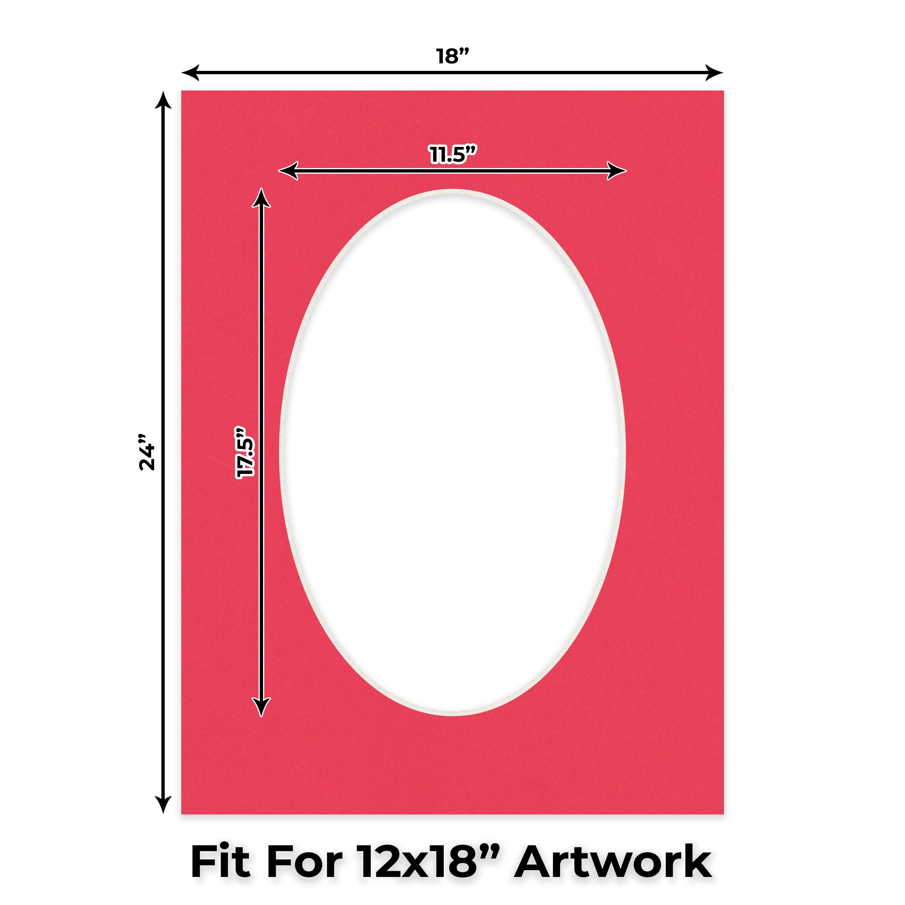Cardinal Red Picture Frame Mat for 18x24 Frames - Oval Opening for 12x18 Photos - 25 Mats