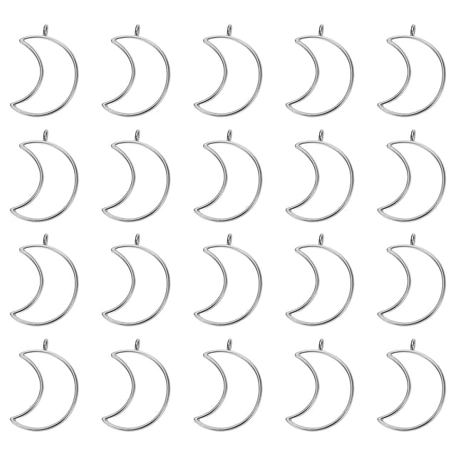 Uxcell 60Pcs Colgantes de Aleación Abiertos, Colgante de Marco Hueco de Luna, Colgante de Marco Abierto Geométrico, Tono Plateado