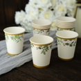 thumbnail image 5 of Efavormart 24 Pack | 9oz White Tropical Greenery Boho Party Disposable Cups, Eucalyptus Paper Cups With Gold Rim - 250 GSM, 5 of 10