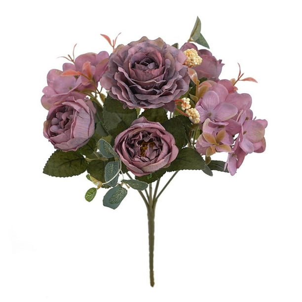 Flores De Peonía Artificiales Simulación De Rosas Ramos De Boda Flores De Rosa Falsas Flores De Seda Ramo Atado A Mano Rosa