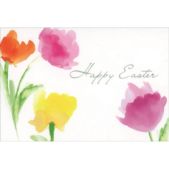 Pictura Four Orange, Pink and Yellow Watercolor Flowers Easter Card