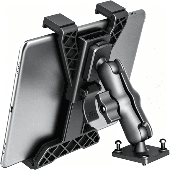 GJX Heavy Duty Drill Base Tablet Holder Car Mount Dashboard for 7" - 11.5" Tablets, Multi-Angle, Industrial, Black