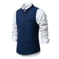 thumbnail image 5 of Yusimy Men's Herringbone Vest with Pockets Single-Breasted Stand-Up Collar Waistcoat Medieval Vintage Style, 5 of 9