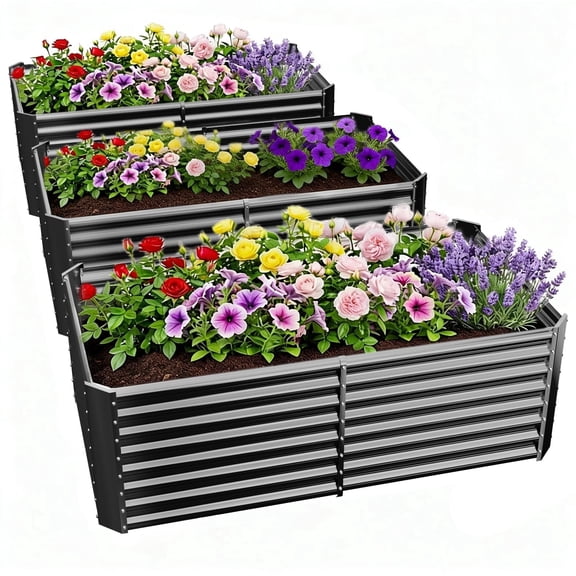Land Guard 3PCS 6x3x2 ft Galvanized Metal Raise Garden Bed Planter Box Steel Large Vegetable Flower Bed Kit(Deep Grey)