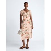 Women's and Women's Plus Puff Sleeve Midi Dress, Sizes XS-4X