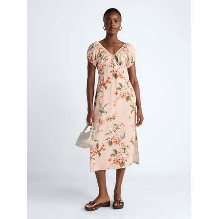 Scoop Women's and Women's Plus Midi Puff Sleeve Dress, Sizes XS-4X