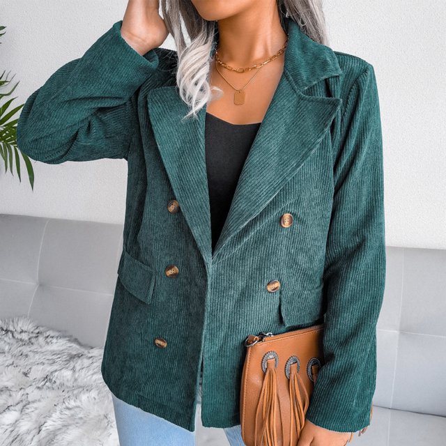 Chaqueta informal Blazer, Blazer de pana para mujer, Chaqueta de oficina de manga larga doble, Blazer de pana para mujer, Ingeniería de precisión