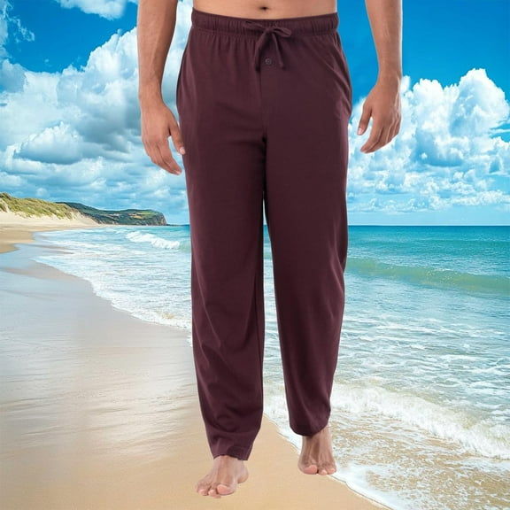 asjyhkr Mens Pajama Sleep Pants Cotton Drawstring Elastic Waist Comfy Stretch Breathable Home Louge Pants Nightwear(S-3XL)
