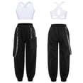 thumbnail image 6 of Sinleey Girls Hip Hop Dance Outfits Crop Tops with Chain Sweatpants Set Street Dance Outfits Active White 10, 6 of 7