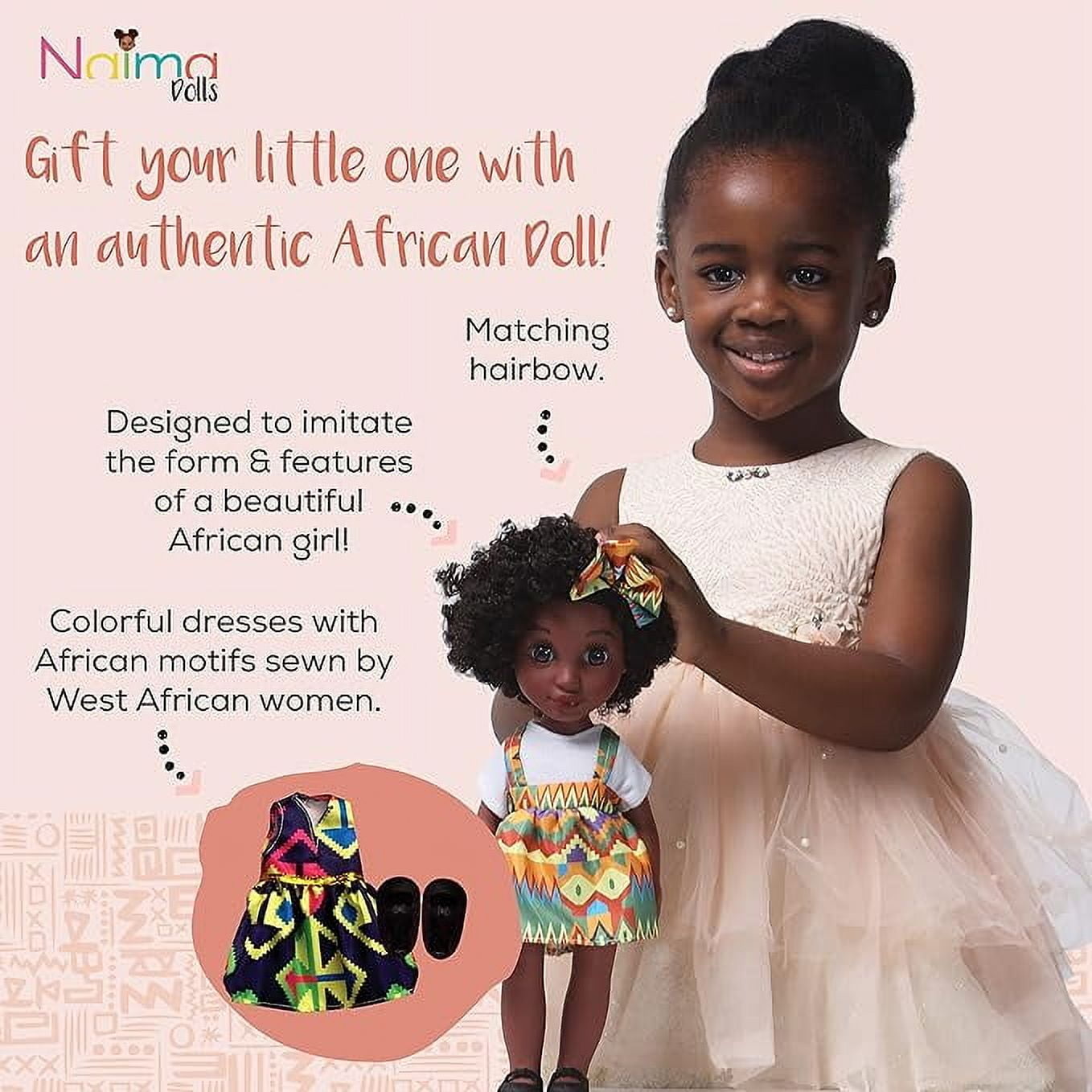 African American Barbie Doll with Realistic Natural Hair, Fashion Style and Accessories for Age 3+ by NaimaDolls