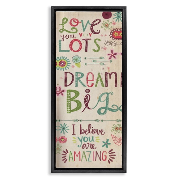 Stupell Industries Eclectic Encouraging Floral Dream Big Black Floating Frame Canvas Art, 11 x 25, by Katie Doucette