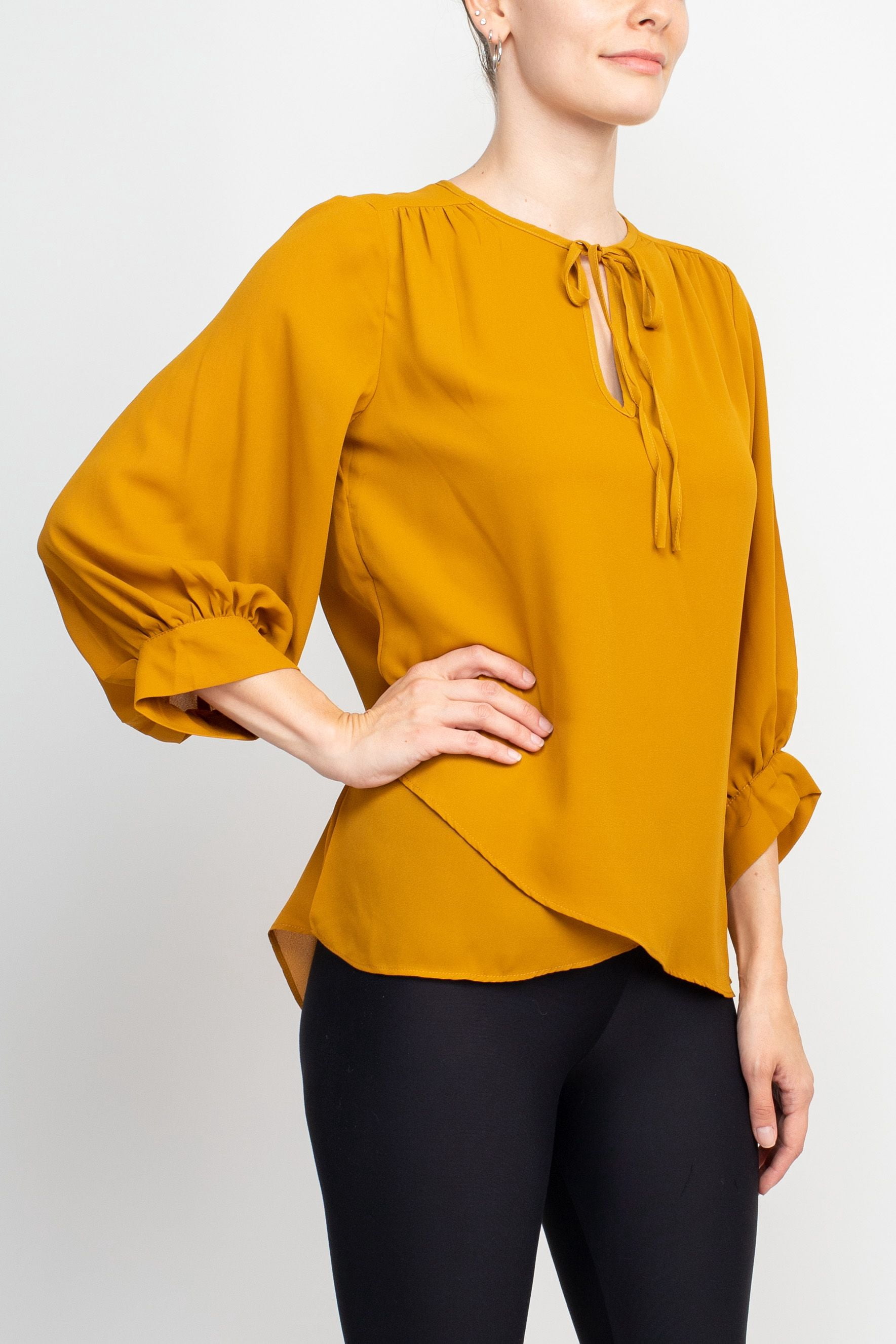 yellow tie neck blouse
