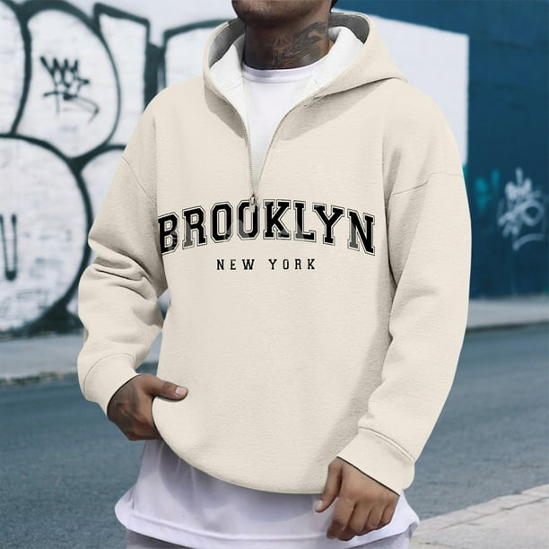 MHFRRA Sudadera con Capucha y Cremallera de Un Cuarto con Estampado de Letras, Cómoda y Casual, con Capucha y Cremallera Completa Interior Suave para Uso Diario y Actividades Al Aire Libre Beige