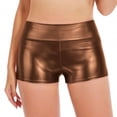 thumbnail image 2 of Avrnliq Womens High Waisted Metallic Wet Look Booty Shorts Stretchy Shiny Dance Shorts for Rave Festival Clubwear Party Cosplay Coffee,Size 2XL, 2 of 6
