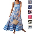thumbnail image 1 of Women Summer Sleeveless Dresses Spaghetti Straps Smocked Rickrack Trim Boho Flowy Loose A-Line Maxi Dress, 1 of 6