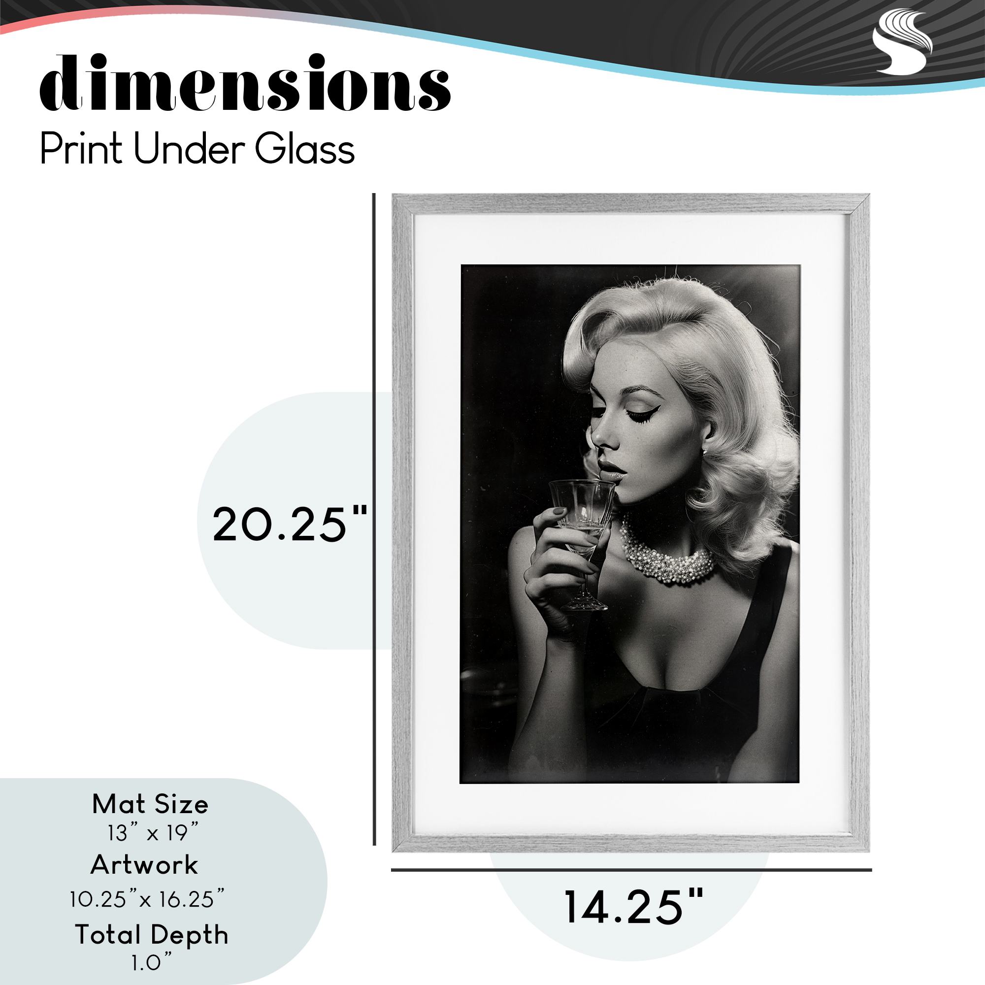 Classic Woman & Martini Gray Framed Print Under Glass, design by Decent Exposures