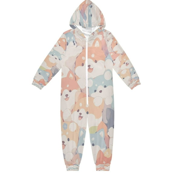 BZSMCE Unisex One-piece Pajama Cotton Sleepwear Shiba Inu Pastel Dream Printed
