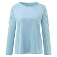 thumbnail image 4 of Hauts Décontractés en Dentelle Florale Crochetée à Manches Longues pour Femmes, Mode Col Rond Basique Chandail Confortable Printemps Été T-Shirts Blouses, 4 of 6