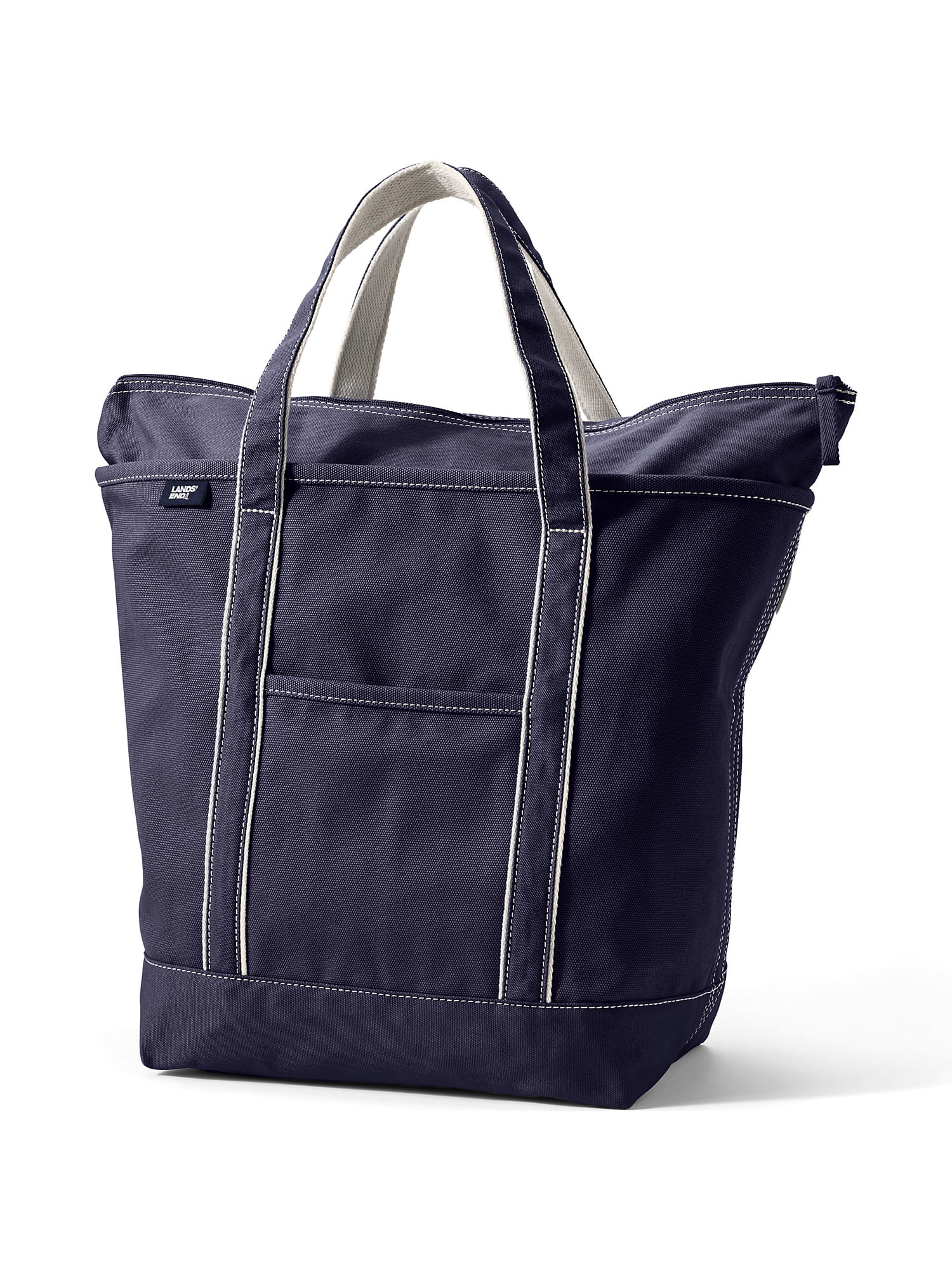 Lands' End Large Solid Color 5 Pocket Zip Top Canvas Tote Bag