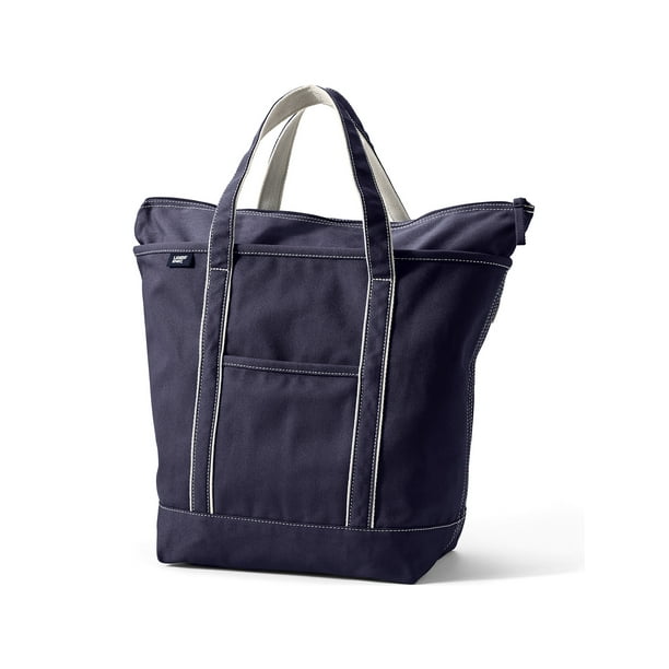 Lands' End Large Solid Color 5 Pocket Zip Top Canvas Tote Bag