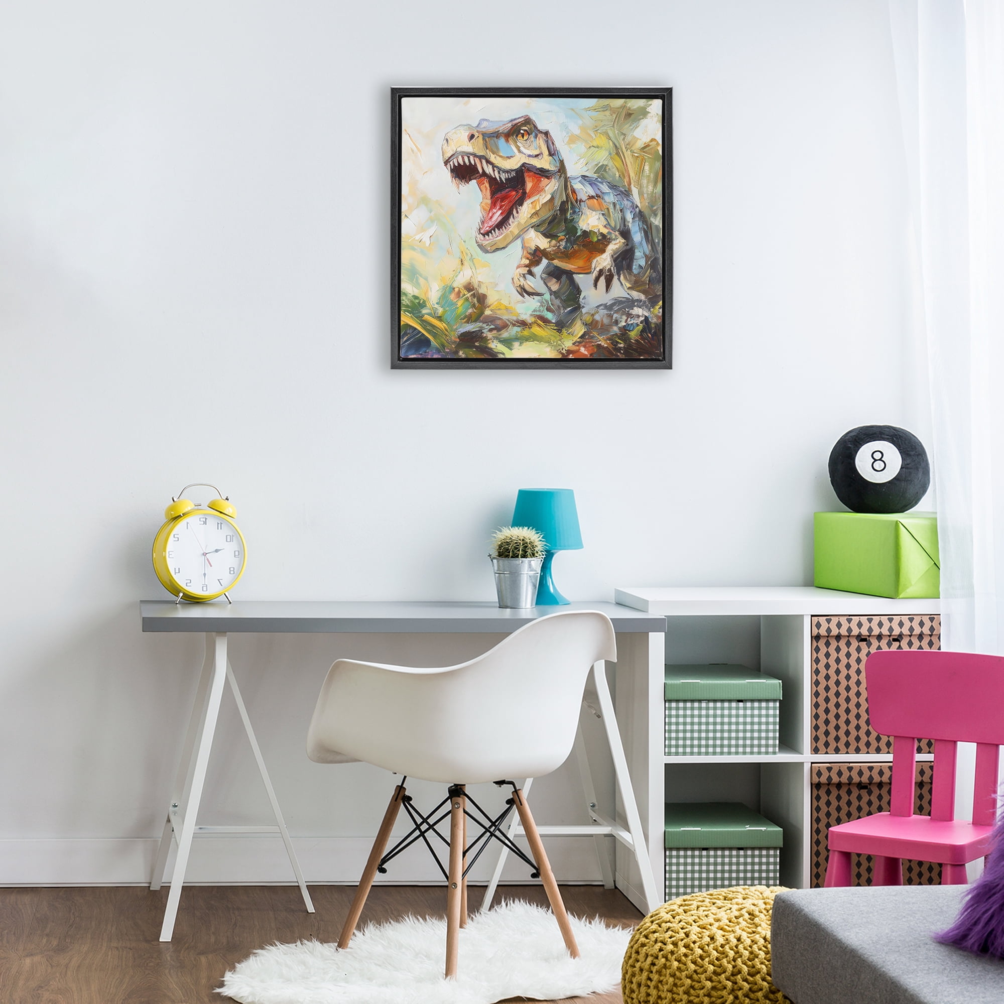 Stupell Industries Enchanting T-Rex Roar Black Framed Floater Canvas Wall Art, design by Creative Studio