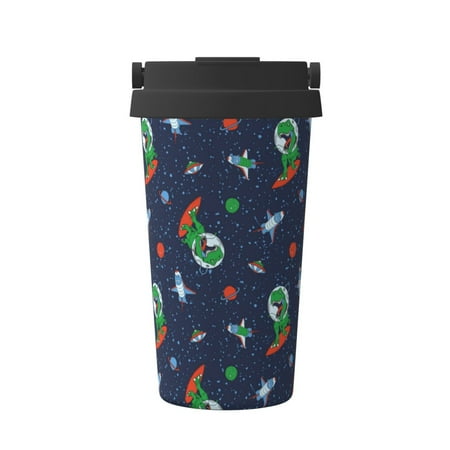 

Pofeuu Dinosaur Astronaut Print Coffee Mug Iced Coffee Tumbler Cup Double Wall Vacuum Leak-Proof Thermos Mug CoffeeThermos Travel Mug