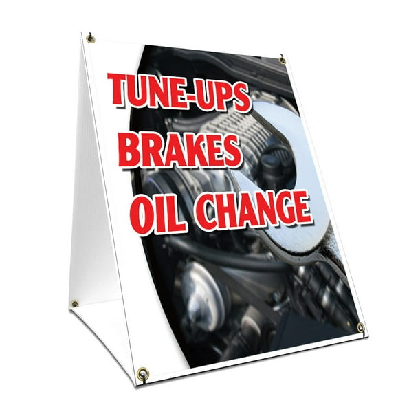 A-frame Sidewalk Tune Ups Brakes Oil Change Sign With Graphics On Each Side | 18" X 24" Print Size