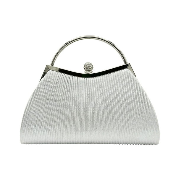 Bolso de Mano de Noche Cadena de Mujer FLhrweasw Monedero Brillante Plata