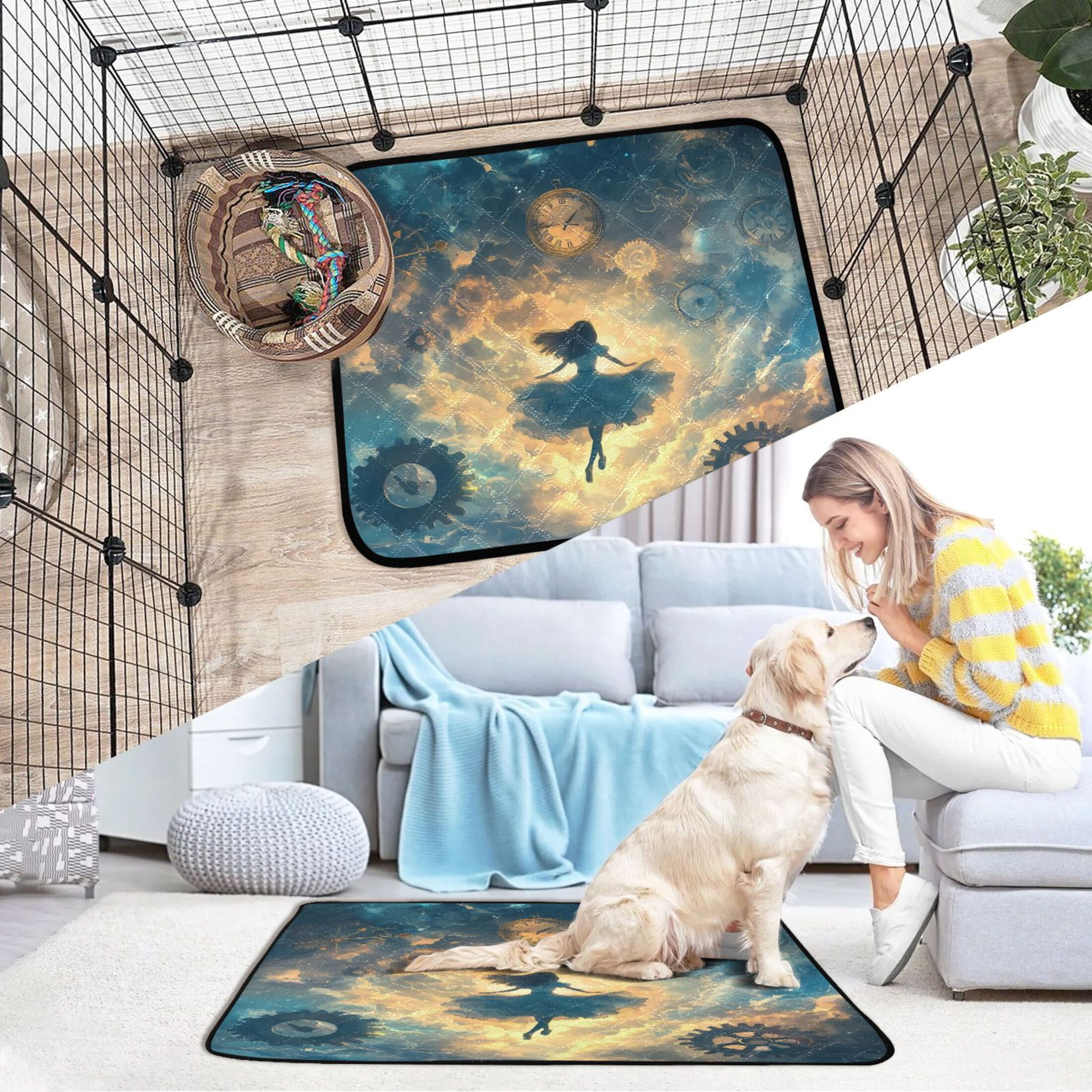 Qxltty World Of Clocks Cat litter Pads Pet Set of 3 Diaper Mats Center Anti-leakage Layer Absorbent Soft and Comfortable